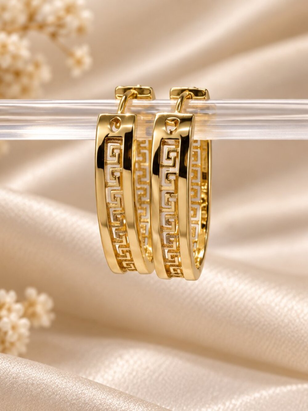 Greek Key Hoop Earrings-Elegant Statement Hoop- Brand New 🔥